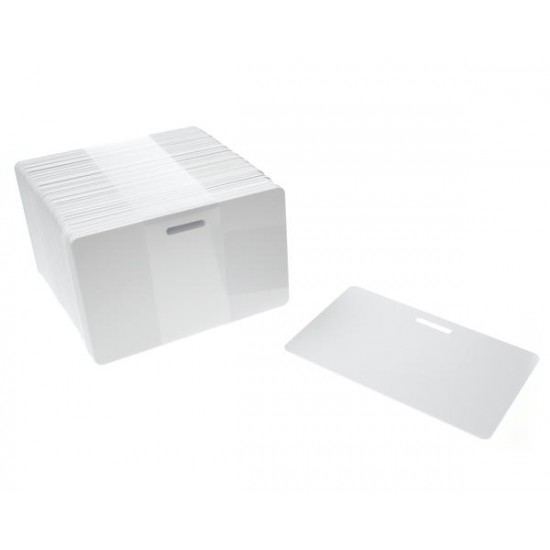100 x Blank White Slot Punched Plastic Cards