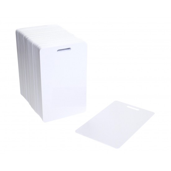 100 x Vertical Blank White Slot Punched Plastic Cards