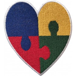 Autism Jigsaw Heart Patches - Iron On / Sew On 3 inch x 2.5 inch