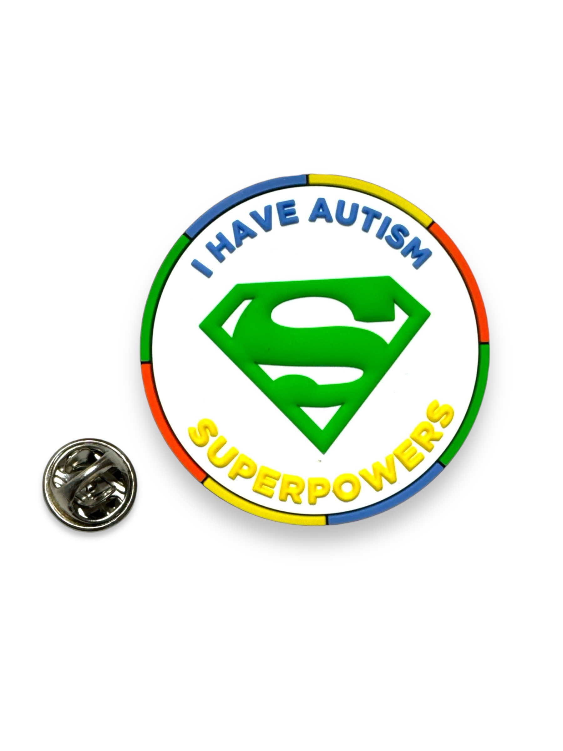 Autism Awareness 3D Silicone Pin Badge - 'I Have Autism Superpowers', 4cm Round, No Gemstone, For Bags & Jackets