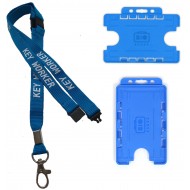 Blue Key Worker Lanyard With 3 Point Breakaway & Double Blue ID Card Holder