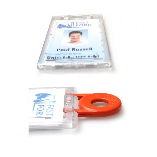 100 X ENCLOSED LOCKABLE ID CARD / BADGE HOLDER - PORTRAIT / VERTICAL - WITH KEY