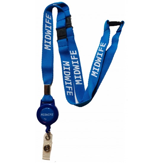 Midwife Lanyard With Integrated Badge Reel , Blue