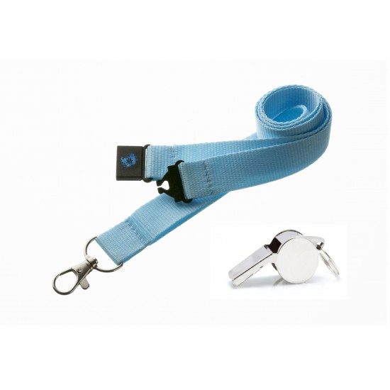 Light Blue Hi Quality 20mm Lanyard with Metal Whistle