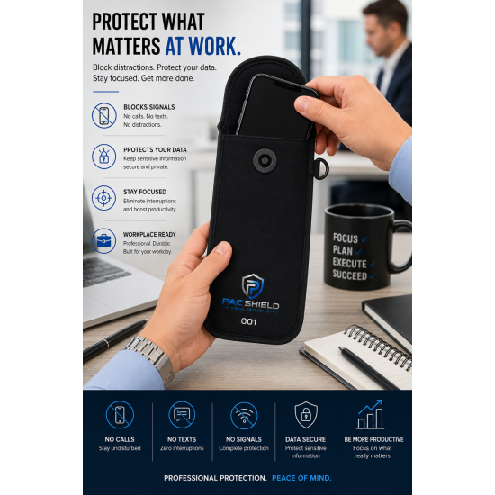 PAC Shield Lockable Multi-Signal Blocking Pouch with Magnetic Lock, for Schools, Workplace and Events 