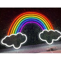 Large Rainbow With Clouds Neon Wall Sign 80 x 40 cm 