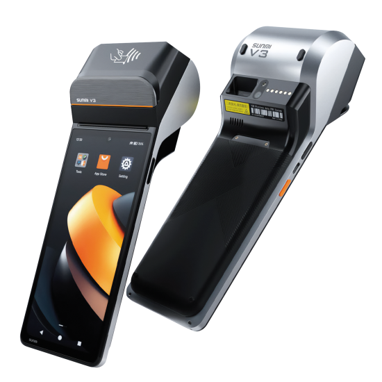 SUNMI V3, SUNMI OS, A13, non-GMS, USB-C, BT (BLE, 5.0), Wi-Fi, 4G, NFC 