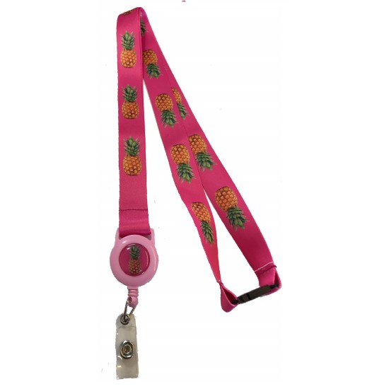 Tropical Pineapple Print Badge Reel Lanyard